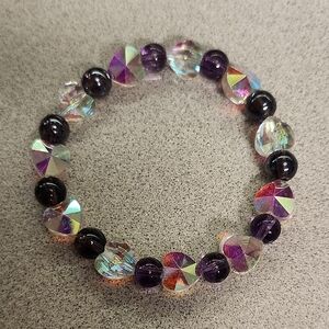 Handmade Purple And Iredescent Crystal Bracelet